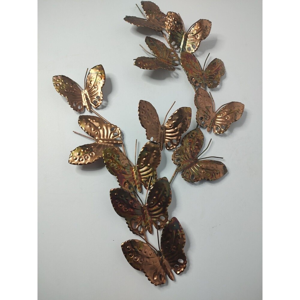 Vintage MCM Brutalist Metal Butterfly Branch Wall Art 17.5" Single Spray Copper